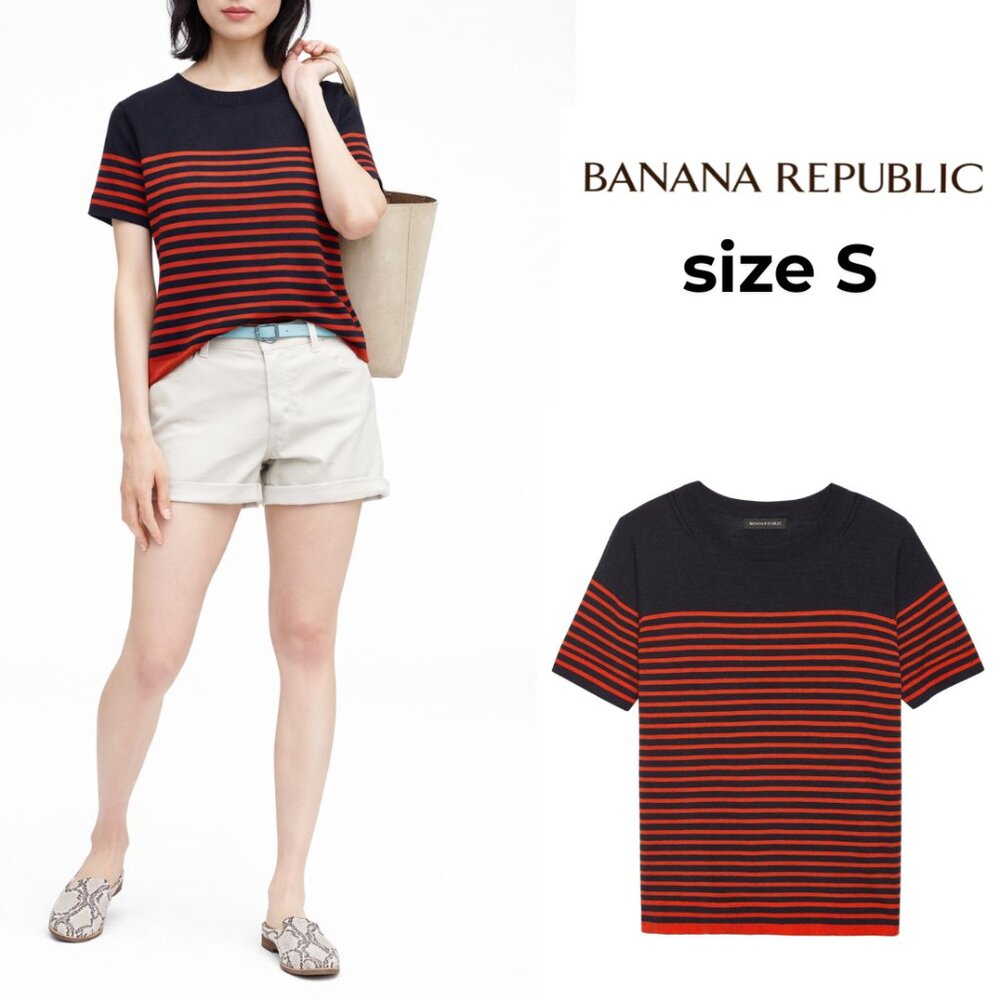 Banana Republic Merino Black and Red Striped Tee